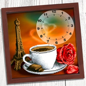 3030009 Годинник для вишивки бісером "Ранкова кава у Парижі"