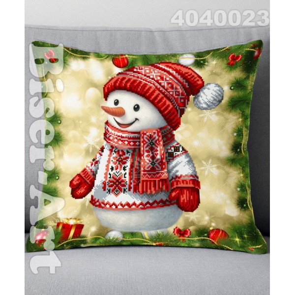4040023 Сніговик у вишиванці новорічний (наволочка+подушка) для вишивки 4040023 Сніговик у вишиванці новорічний (наволочка+подушка) для вишивки